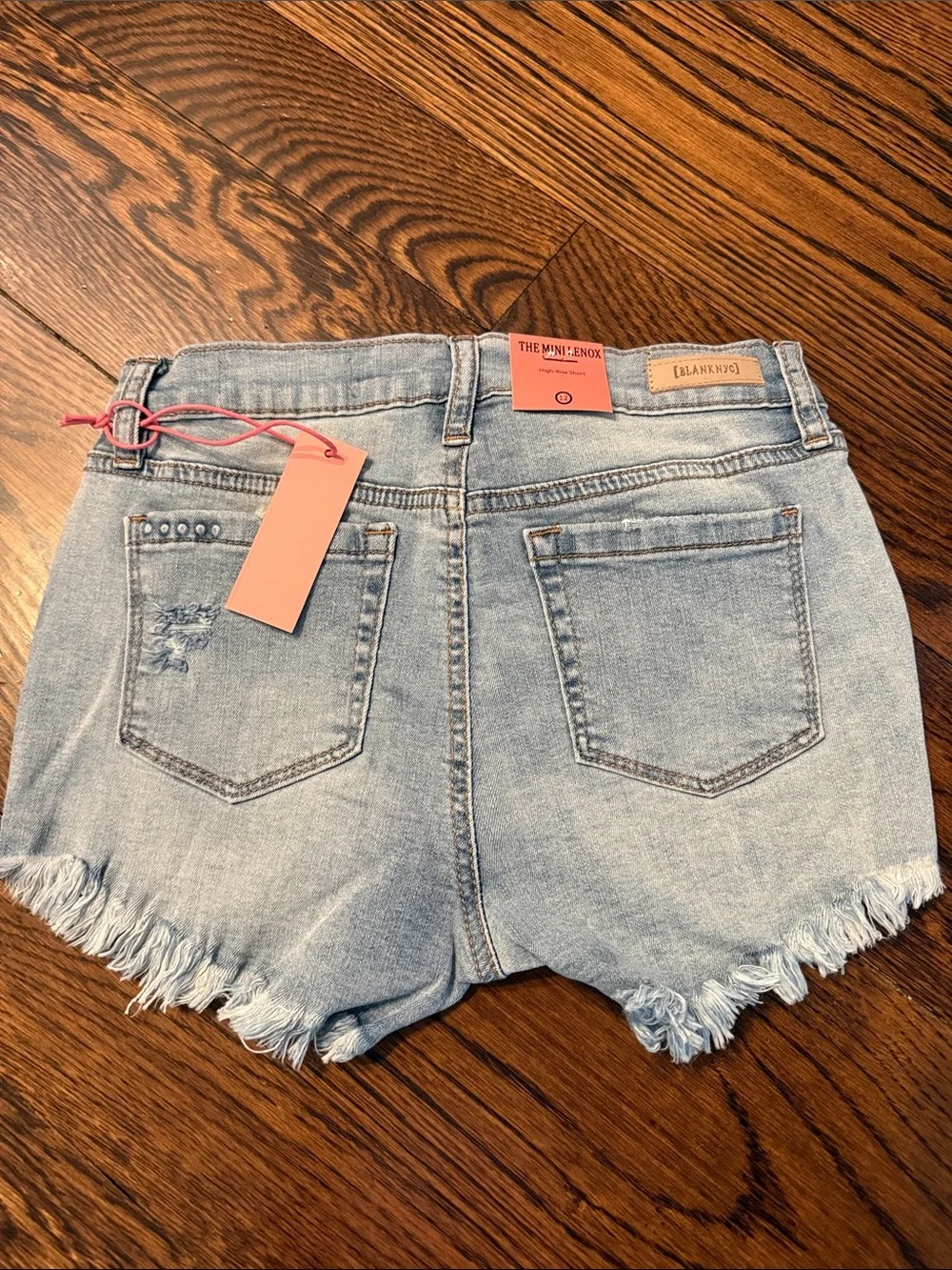 Blank NYC Light Blue Frayed Hem Denim Shorts -